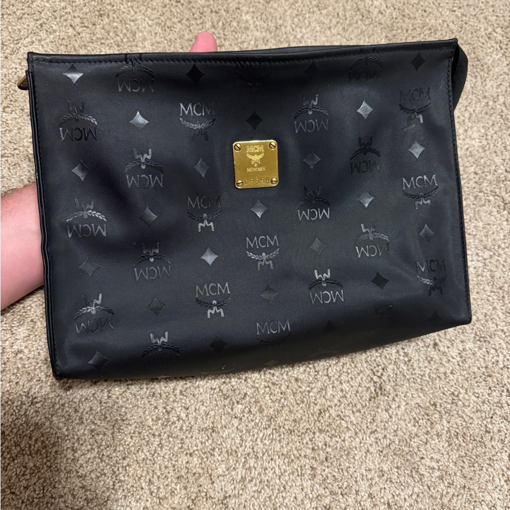 MCM Black Toiletry Bag with Gold Accents